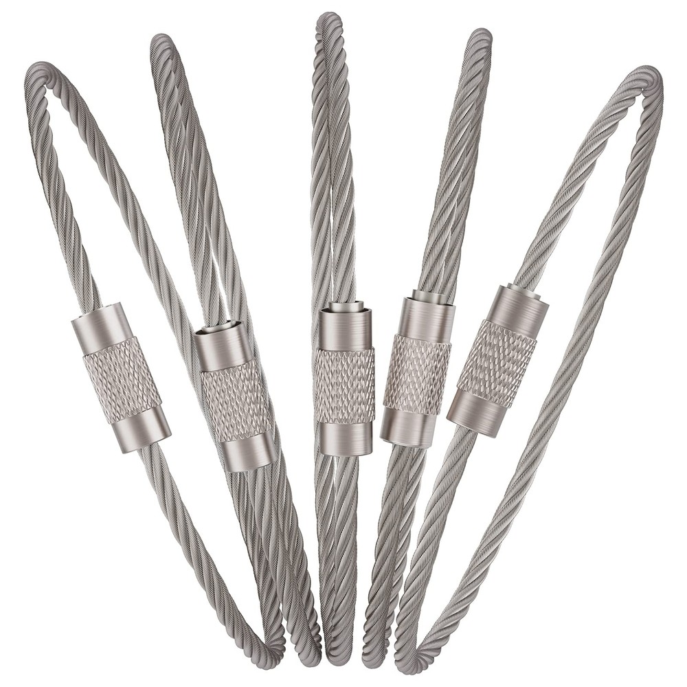 Pawfly 6 Inch Wire Keychain Cable Large Stainless Steel Key 10 Pack, Silver