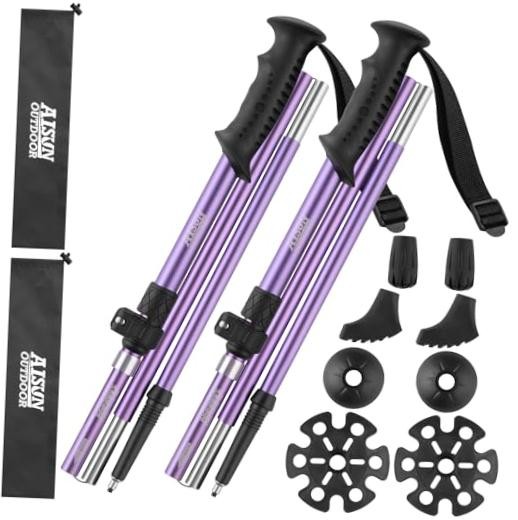 AISUNOURDOOR Lightweight Adjustable Trekking Poles, Aluminum Collapsible purple
