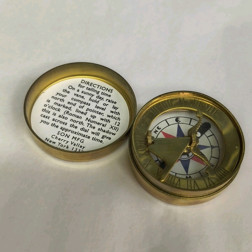 Compass Sun Dial Brass, Vintage Style, By Son Mfg