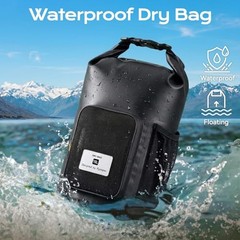 20L Black Waterproof Dry Bag with Bottle Holder & Mesh – Wirh Phone Pouch