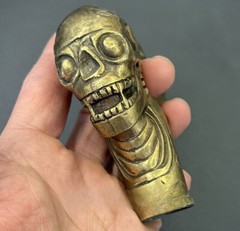 Brass Skull Head Walking Stick Cane Handle Top Topper Hand Grip Holder Decor