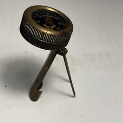Vintage German Brass Pin to Coat Hunting Compass w/ Engraved Stag & Oak Leaves