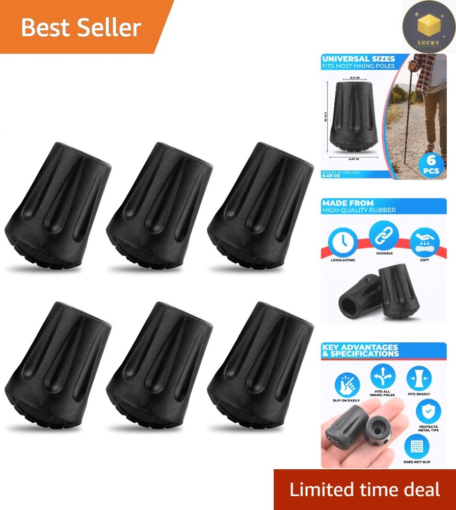 Versatile 6 Pack Rubber Tips for Hiking and Trekking Poles – Black Design