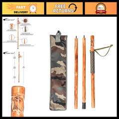 3pc Detachable Fir Wood Hiking Stick with Compass, Animal Carving, Soft Grip, 55