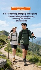 Folding Walking Stick Telescopic Adjustable Anti-slip Trekking Bluetooth Music