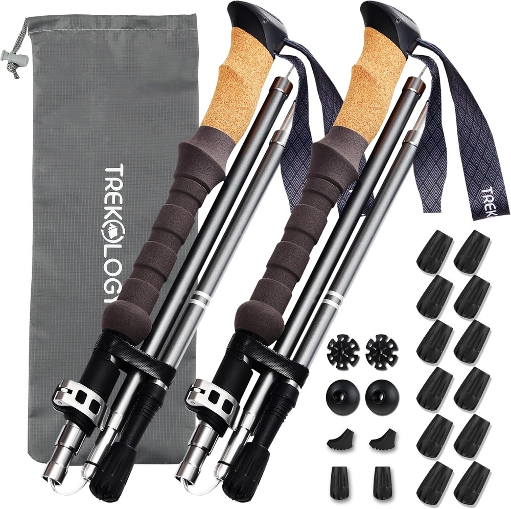 Cork Trekking Poles – Collapsible Ultralight Hiking Sticks with 12pc Rubber Tips