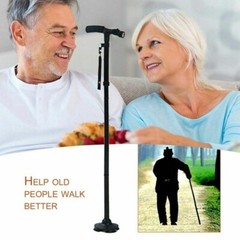 Folding LED Walking Stick Cane All-Terrain Pivoting Base Adjustable Black