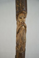 Walking Stick, Mountain Man Carving, Dark Wood Hiking Staff, Strong, Made in USA