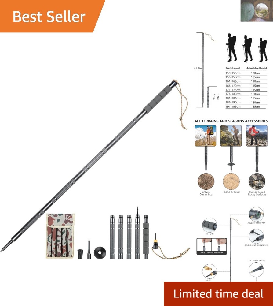 Durable Aluminum Hiking Stick with Anti-Slip Grip & Emergency Compass – 41 Inch