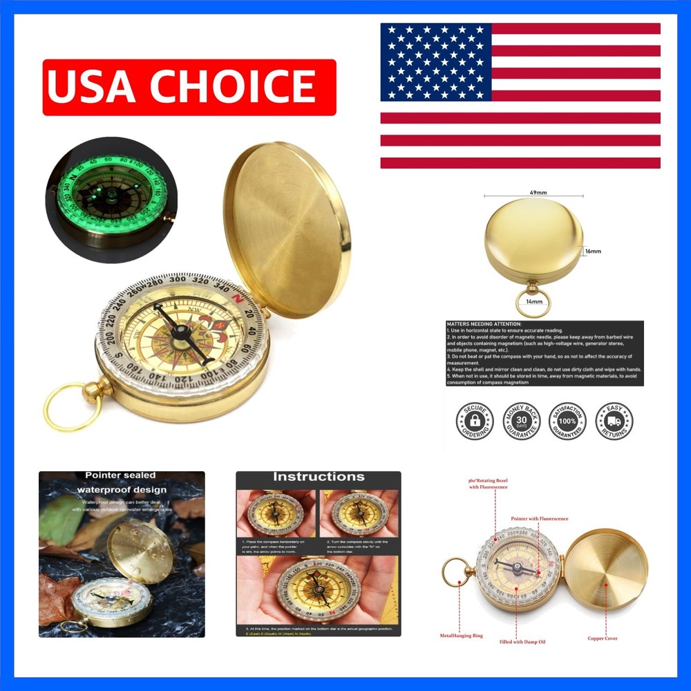 Camping Survival Compass for Hiking,Small Golden Pocket Compass for Kids,Glow…