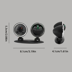 2 in 1 Car Dashboard Thermometer Navigation Compass Ball for Boat Marine Truck