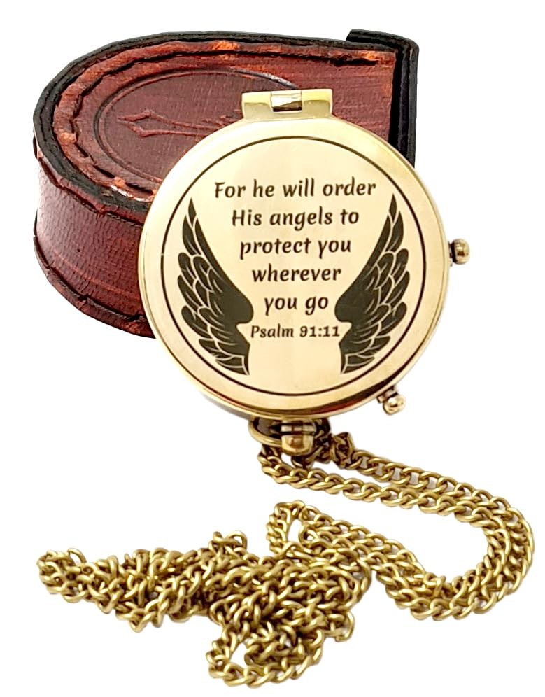 Brass Compass Engraved Religious Scripture Verse Gift Baptism Graduation Day