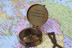 Personalized Engraved Brass Compass with Leather Case – Vintage Sundial Compass