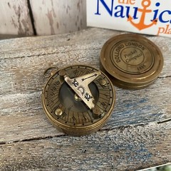 Antique Finish Brass Pocket Sundial Compass w/ Screw On Lid – Nautical Style