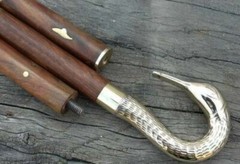 Antique swan brass head handle vintage victorian wooden walking stick