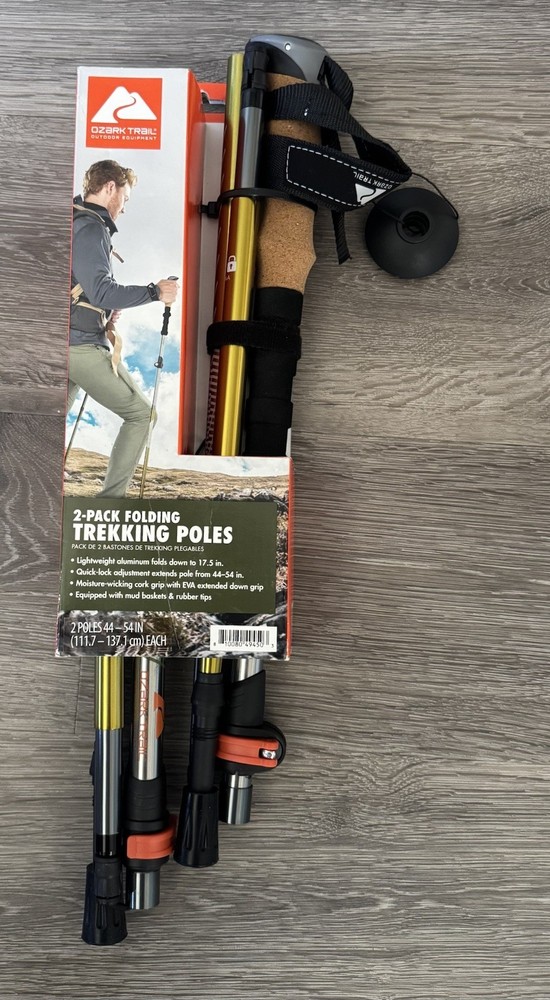 OZARK TRAIL Aluminum Folding Quick Lock 2 PC.Trekking / Hiking Poles W/Cork Grip