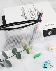 Pencil Pouch 24PCS, 9.3″ x 4.7″ Mesh Zipper Pouches for A6-9.3″ x 4.7″in Black