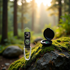 Black Carabiner Key Chain Compass Thermometer Metal Camping Outdoor Gadgets Hiki