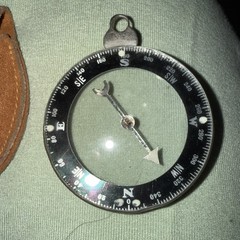 Vintage 1950s Compass Deluxe Glass Compass with Original Leather Belt Pouch
