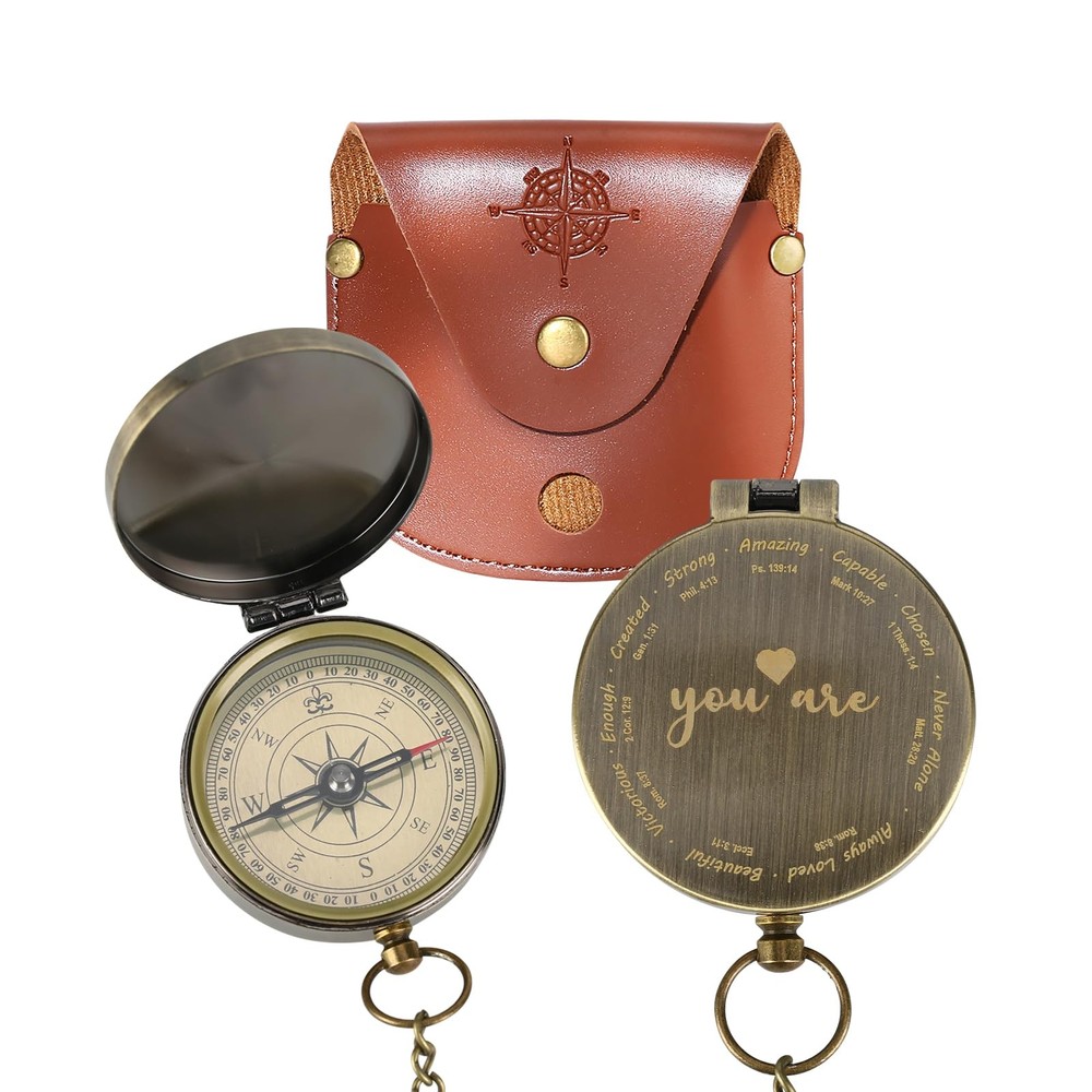 Engraved Brass Compass Scripture Inspirational Baptism Christian Hiking