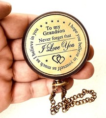 Gift for Grandson Brass Compass Engraved Quote | Memory Present to My Grandson B