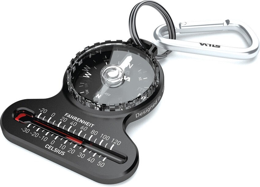 Silva Pocket Compass With Carabiner Thermometer And Cardinal Directions Black