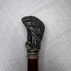 Vintage Owl Head Walking Cane 37 Inch Wood Shaft Bird Handle Collectible Decor