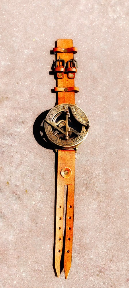 Nautical Vintage Brass Wrist Sundial Compass Leather Band Perfect Christmas Gift