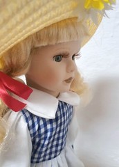 Porcelain Doll 40cm Collector Doll with Hat Dress Complete Vintage Decor