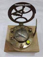 Antique Brass 4 Inch Sundial Compass Clock Wood Box Ship Replica Watch