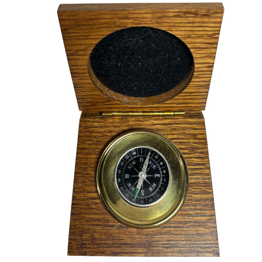 Compass Bank Brass Paperweight Desk Compass Wood Box Gift