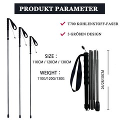 OKHEALING Trekking Poles【Ultralight】Carbon Fiber 5 Sections, Set of 2, Hiking…