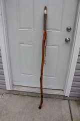Custom Made Diamond Willow Walking Hiking Stick with Carved Antler Morel Topper