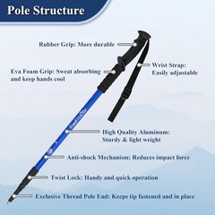 Ultralight Nordic Walking Trekking Poles – 2 Sticks with Anti-Shock, Quick Lock