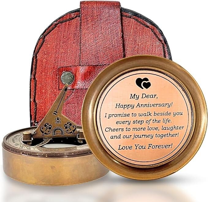 Vintage Brass Compass Set in Exquisite Leather Case