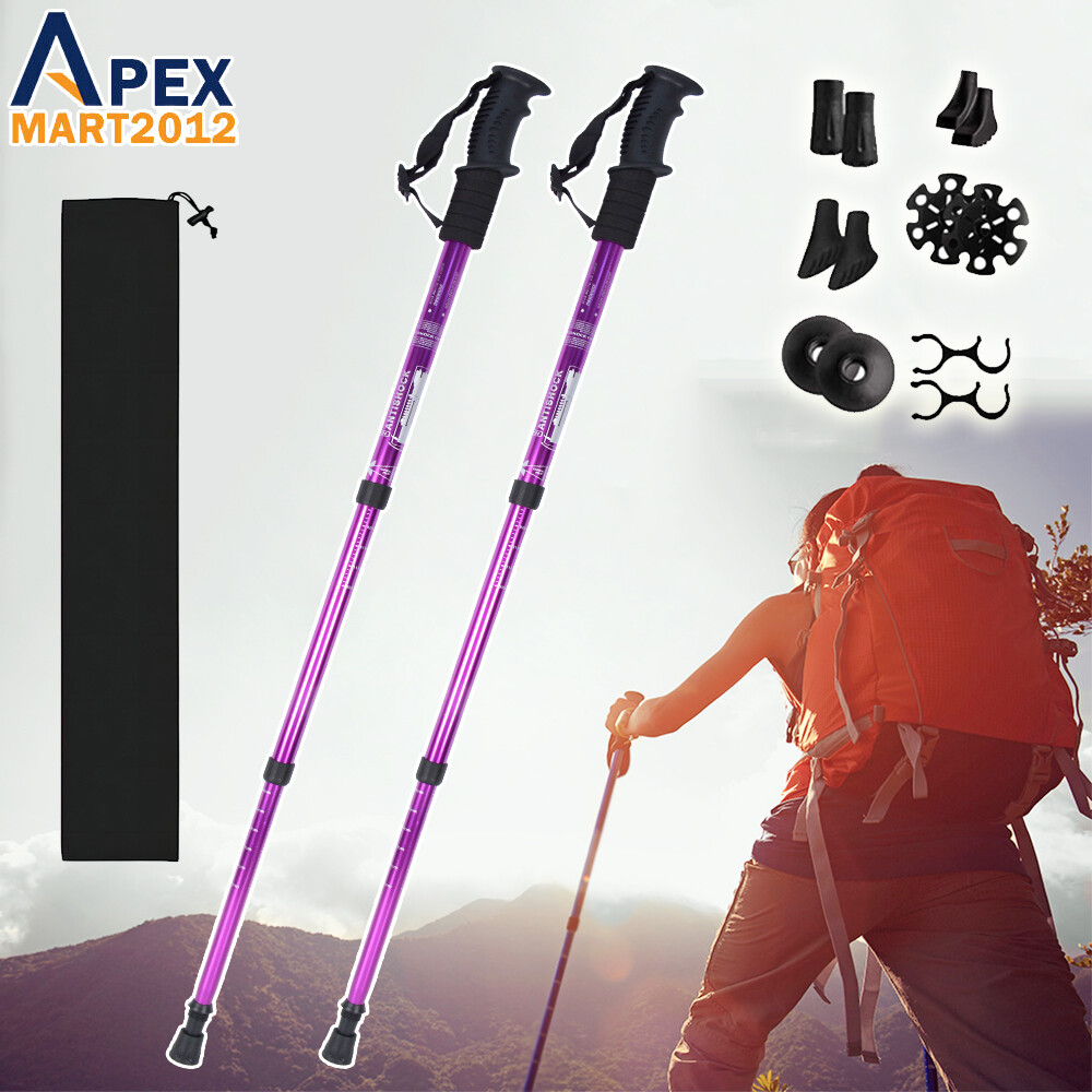 2X Trekking Poles Walking Hiking Sticks Adjustable Anti-shock Nordic Alpenstock