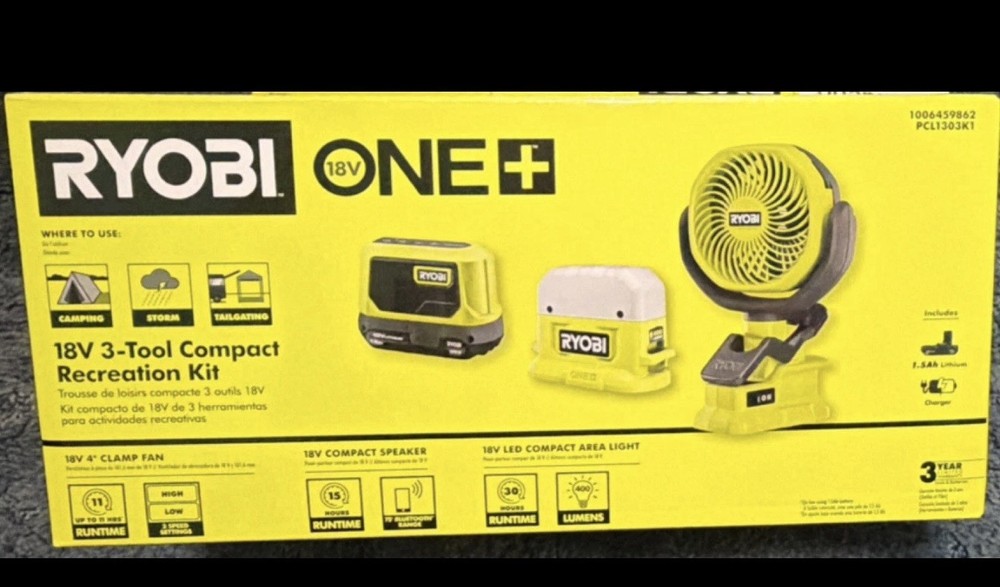Ryobi ONE+ 18V Cordless 3-Tool Campers Kit (PCL1303K1)