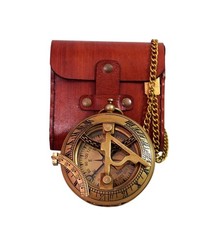 Vintage Brass Sundial Compass with Leather Case – Antique Nautical Navigation…