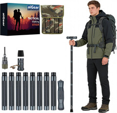 H3 Tactical Walking Stick, 6-8 Section Adjustable Hiking Staff | 6061-T6 Aluminu