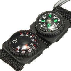 Multifunction Mini Compass Camping Survival Thermometer Carabiner Keychain Kit