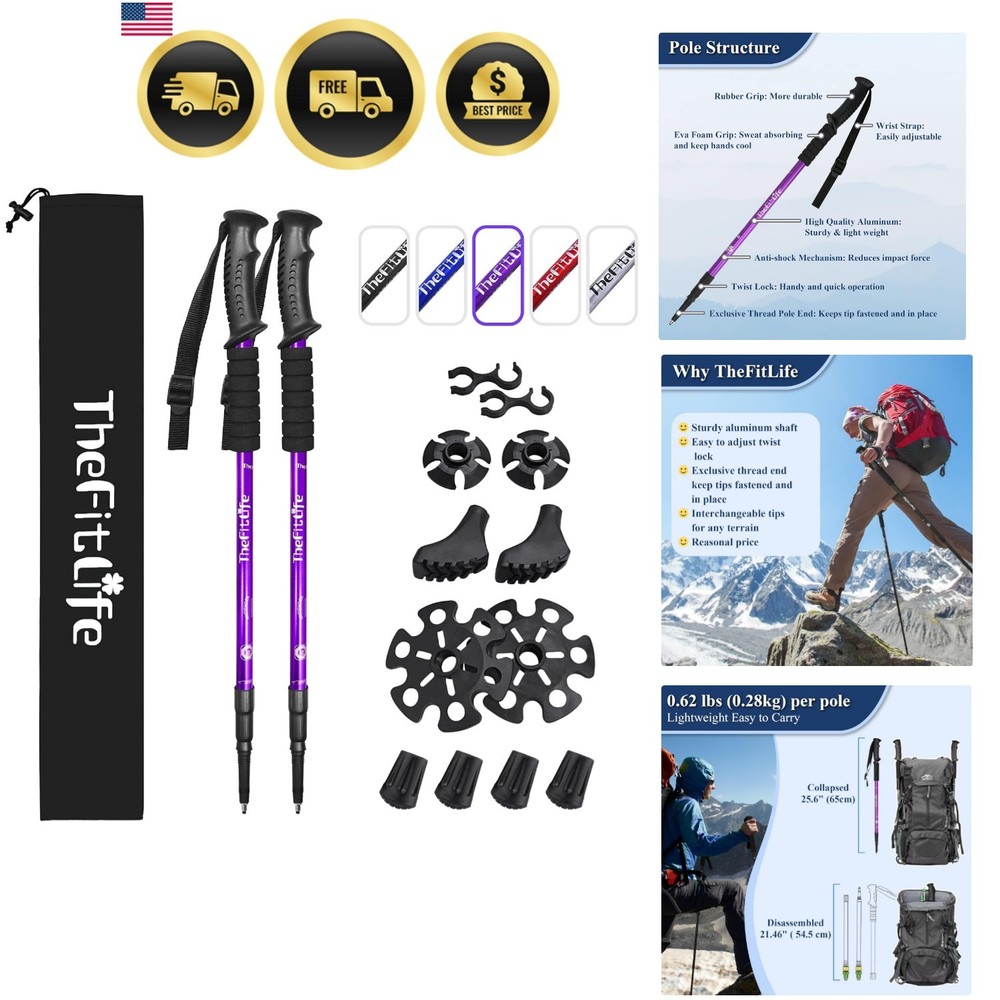 Nordic Walking Trekking Poles – 2 Sticks with Anti-Shock and Quick Lock Syste…