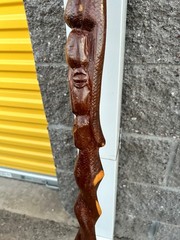 Hand-Carved Twisted Wood w/ Face Walking Stick Hiking Staff Cane 44”h