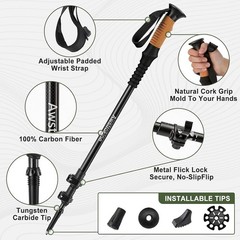 100% Carbon Fiber Hiking Trekking Poles Ultra Strong Carbon Hiking Sticks W/