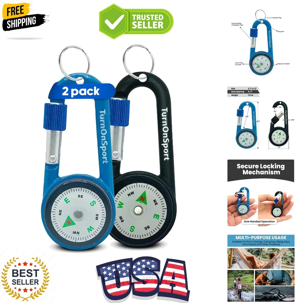 2 Pack Carabiner Clip On Compass Hiking – Compact Compass Keychain Backpacks …