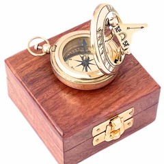 Marine Sundial Compass With Nautical Solid Wooden Box Vintage Brass Ship Navigat