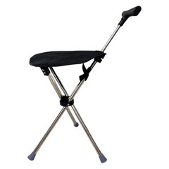Foldable Walking Cane with Chair 2‑in‑1 Walking Stick for Elderly Unisex Black