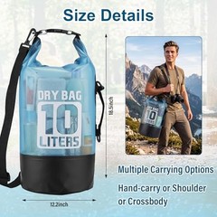 Dry Bag Waterproof for Men Women, 10L Lightweight Roll Top Dry Bag Dark blue