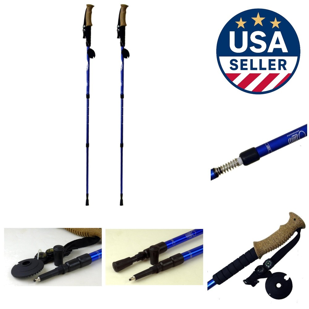 Lightweight Adjustable HP5 Anti-Shock Hiking Poles with Compass & Snow Disk