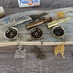 Brass Telescope & Compass Gift Set w/ Velvet Bag / Optional 27″ Chains -Necklace