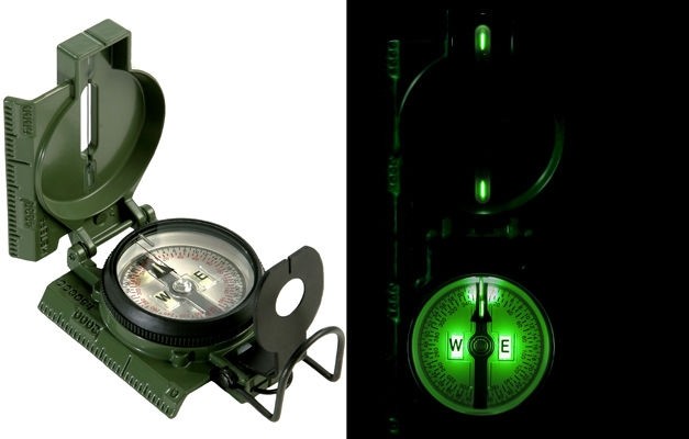 Olive Drab GI Military Special Tritium Lensatic Compass w/ Pouch